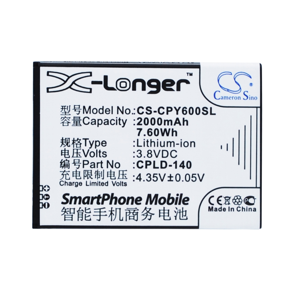 Cameron Sino CS-CPY600SL akku, litteä tarra 2000mAh 3,8V CPLD-140 täydellisillä teknisillä tiedoilla