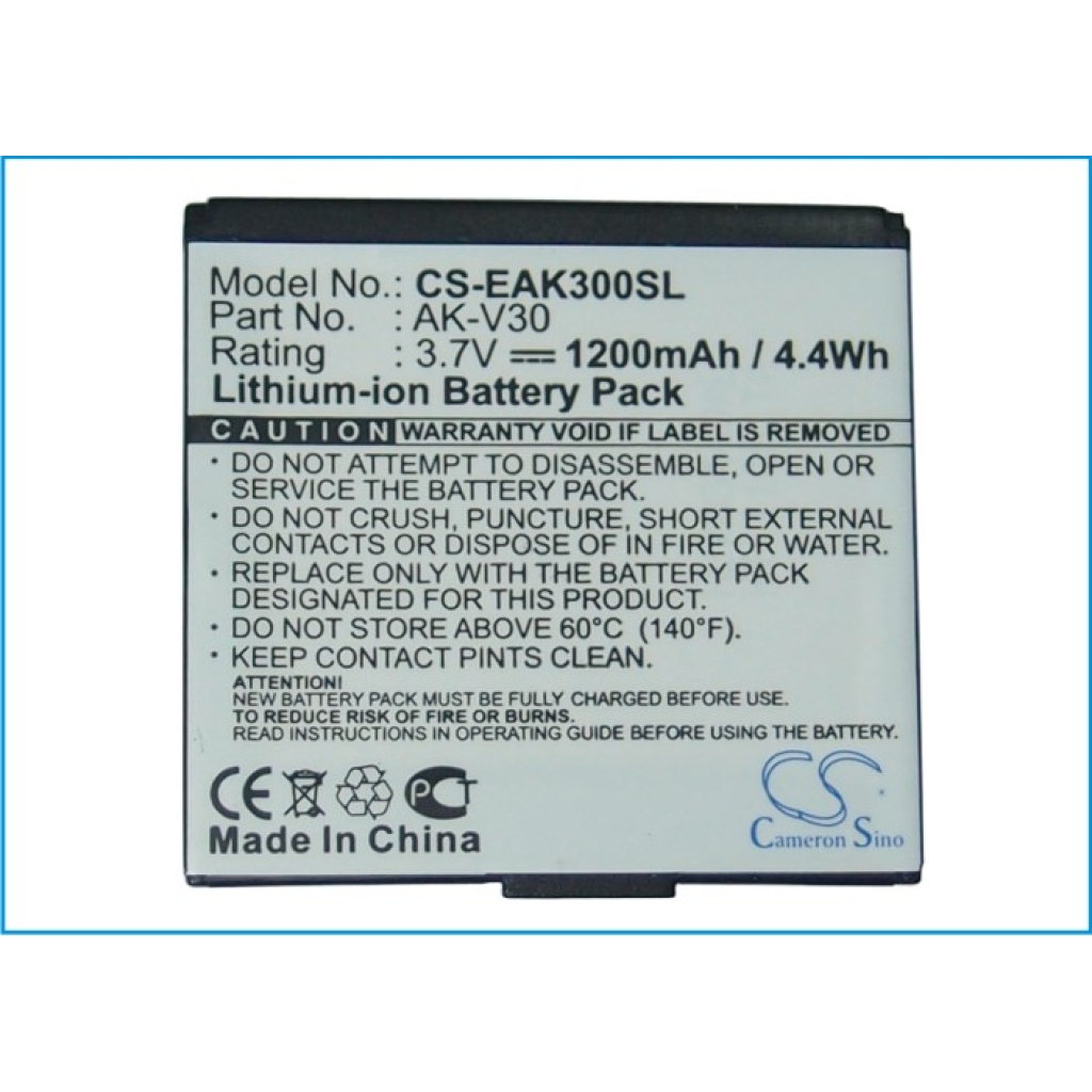 Cameron Sino CS-EAK300SL tarranäkymä: AK-V30, 3,7V 1200mAh 4,4Wh Cameron Sino, Made in China