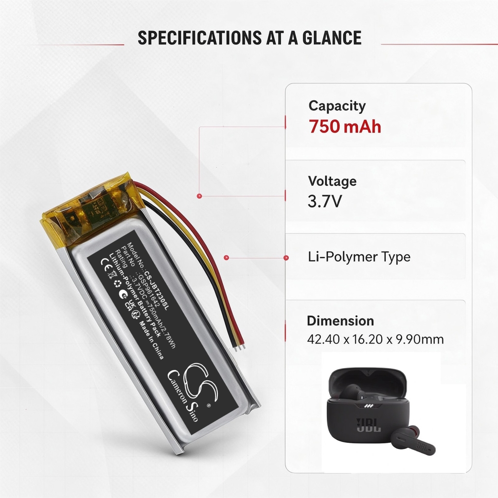 Akut yhteensopiva JBL Tune 230NC Charging Case Beam 230NC Charging Case Beam Earbuds charging Case CS-JBT230SL