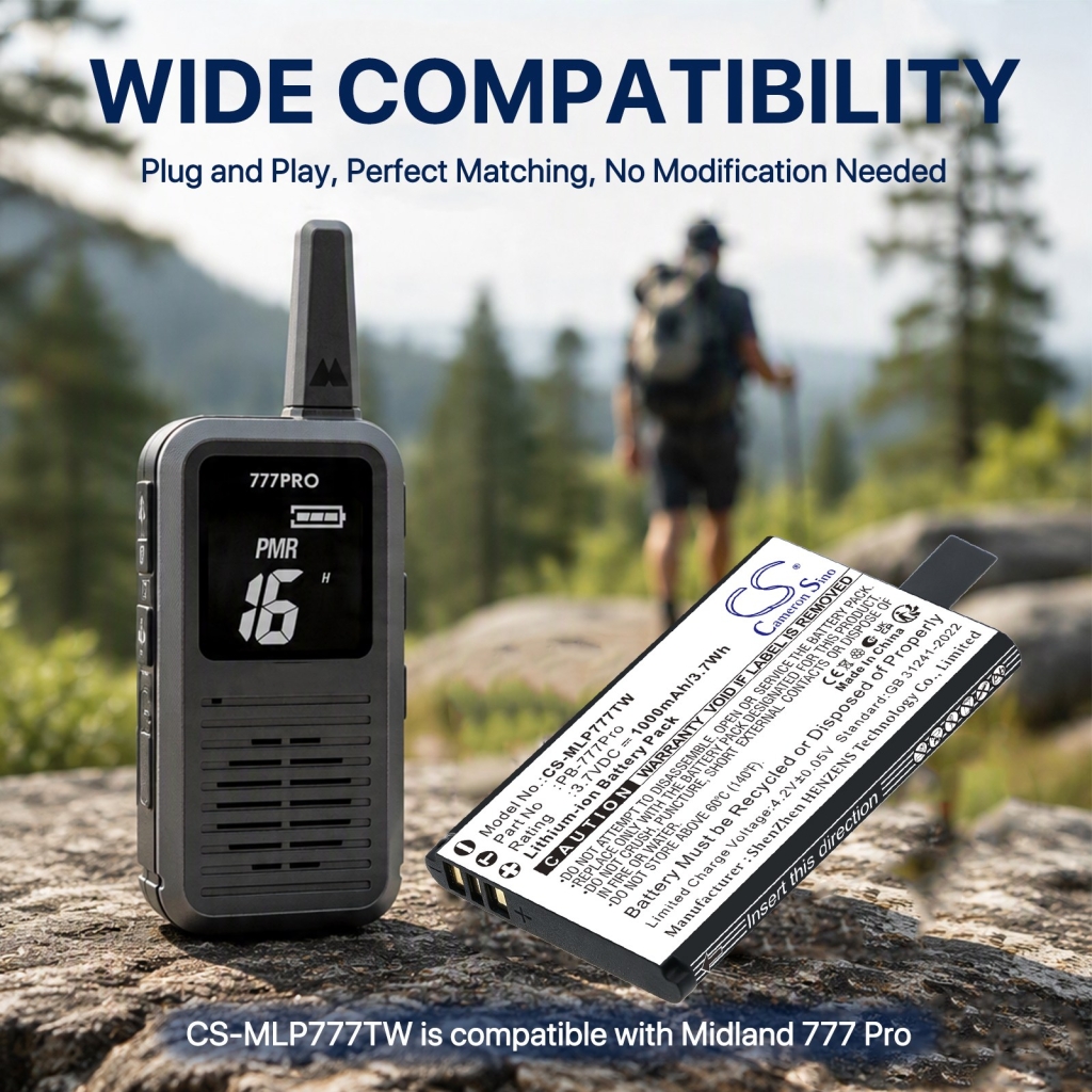 Akut yhteensopiva Midland 777 Pro CS-MLP777TW