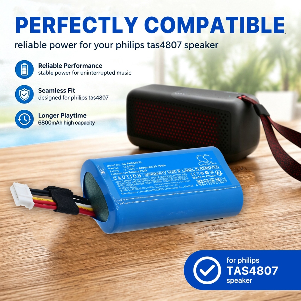 Akut yhteensopiva Philips S4807 Waterproof Wireless Bluetooth Speaker CS-PHS480XL