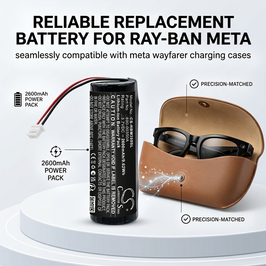 Akut yhteensopiva Ray-ban Meta Wayfarer Charging Case CS-RBM350SL
