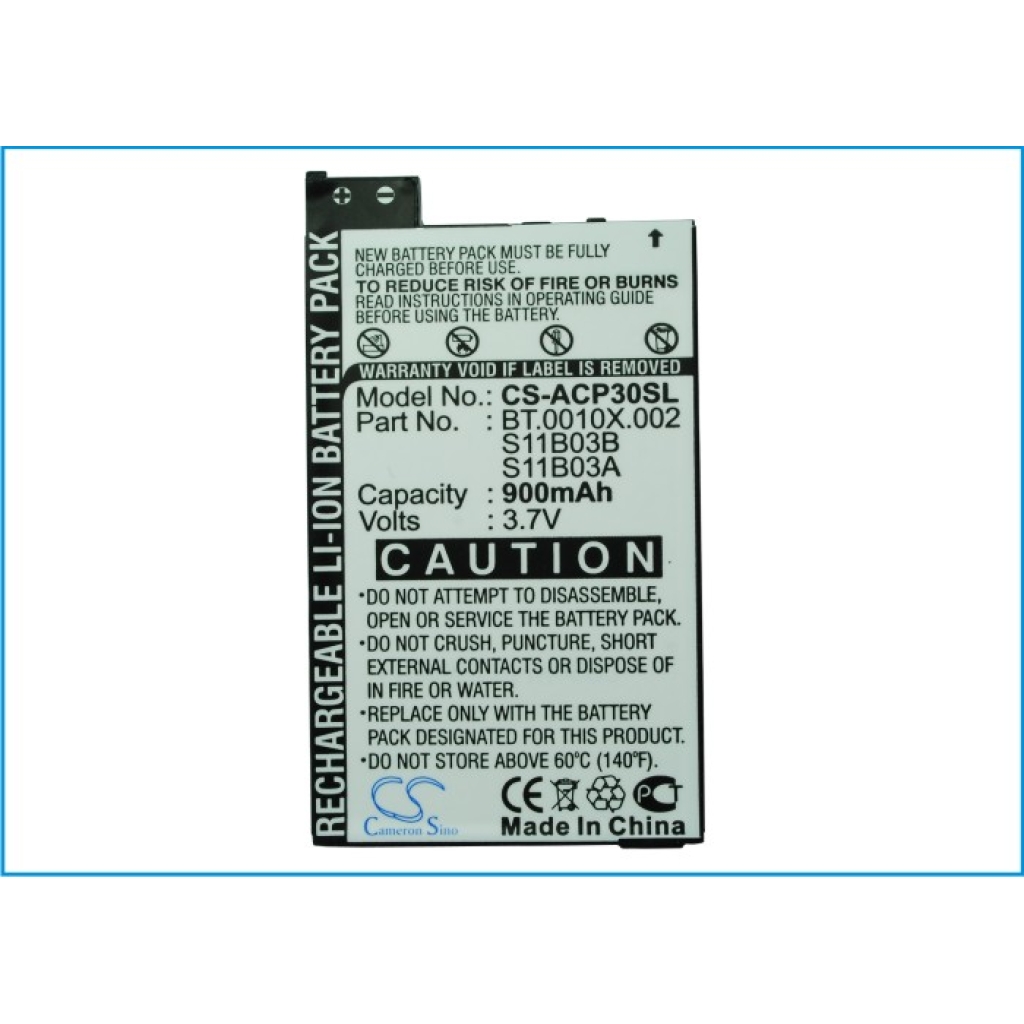 Yhteensopiva akun vaihto Acer BT.0010X.002,S11B03A,S11B03B