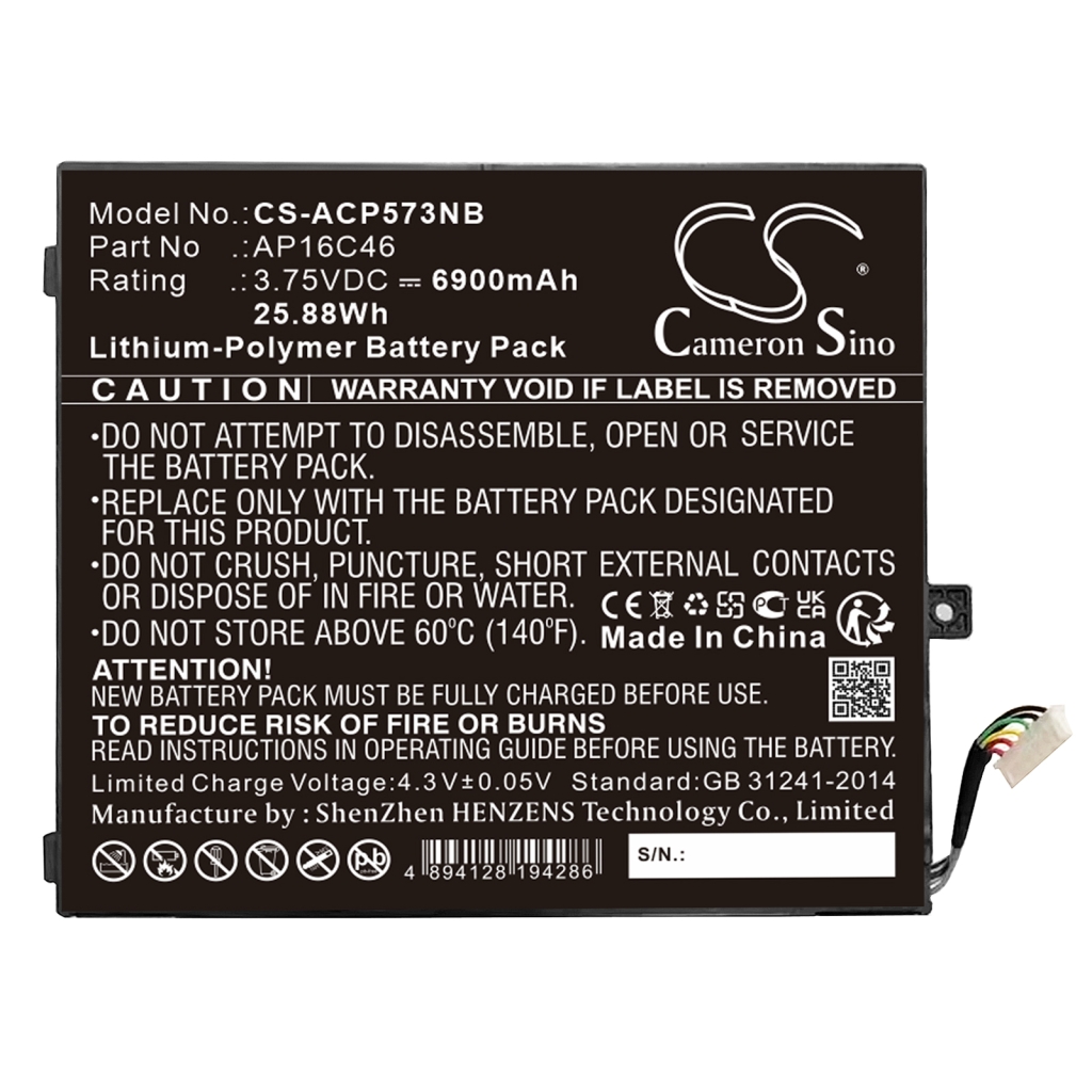 Yhteensopiva akun vaihto Acer AP16C46,KT.00204.004