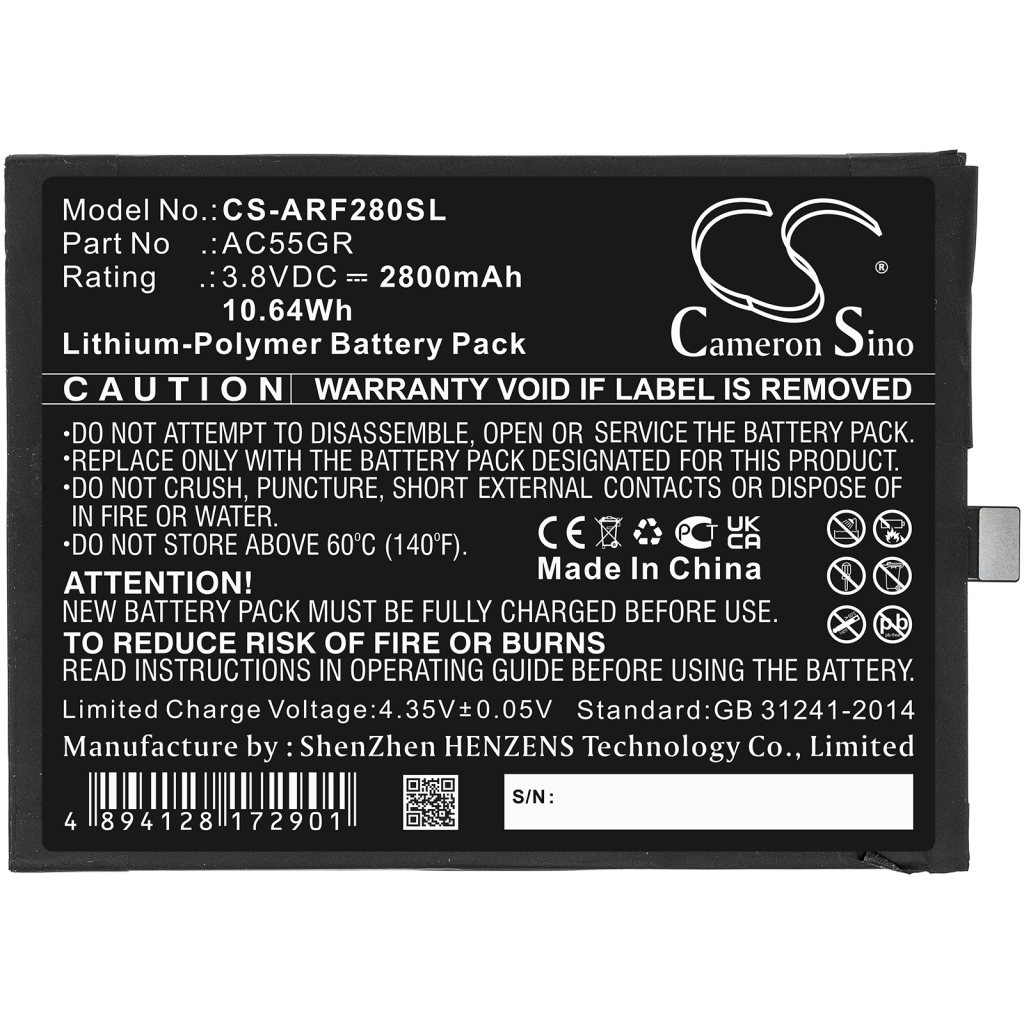 Yhteensopiva akun vaihto Archos AC55GR