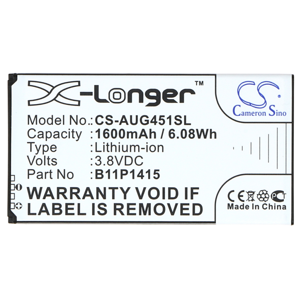 X-Longer CS-AUG451SL phone battery 3.8V 1600mAh 6.08Wh, straight-on label