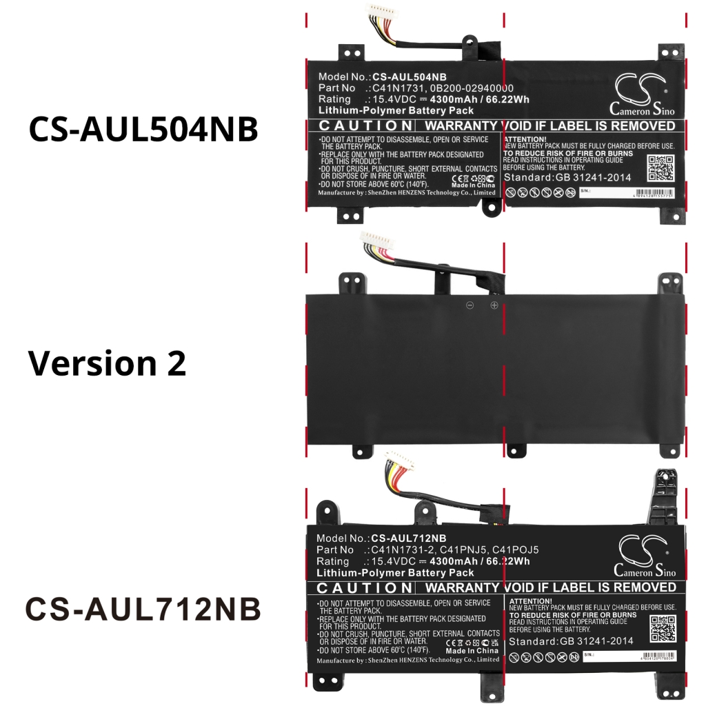Yhteensopiva akun vaihto Asus 0B200-02940000,C41N1731