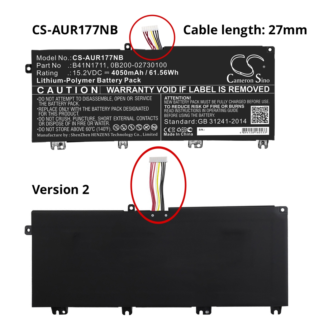 Yhteensopiva akun vaihto Asus 0B200-02730100,B41N1711