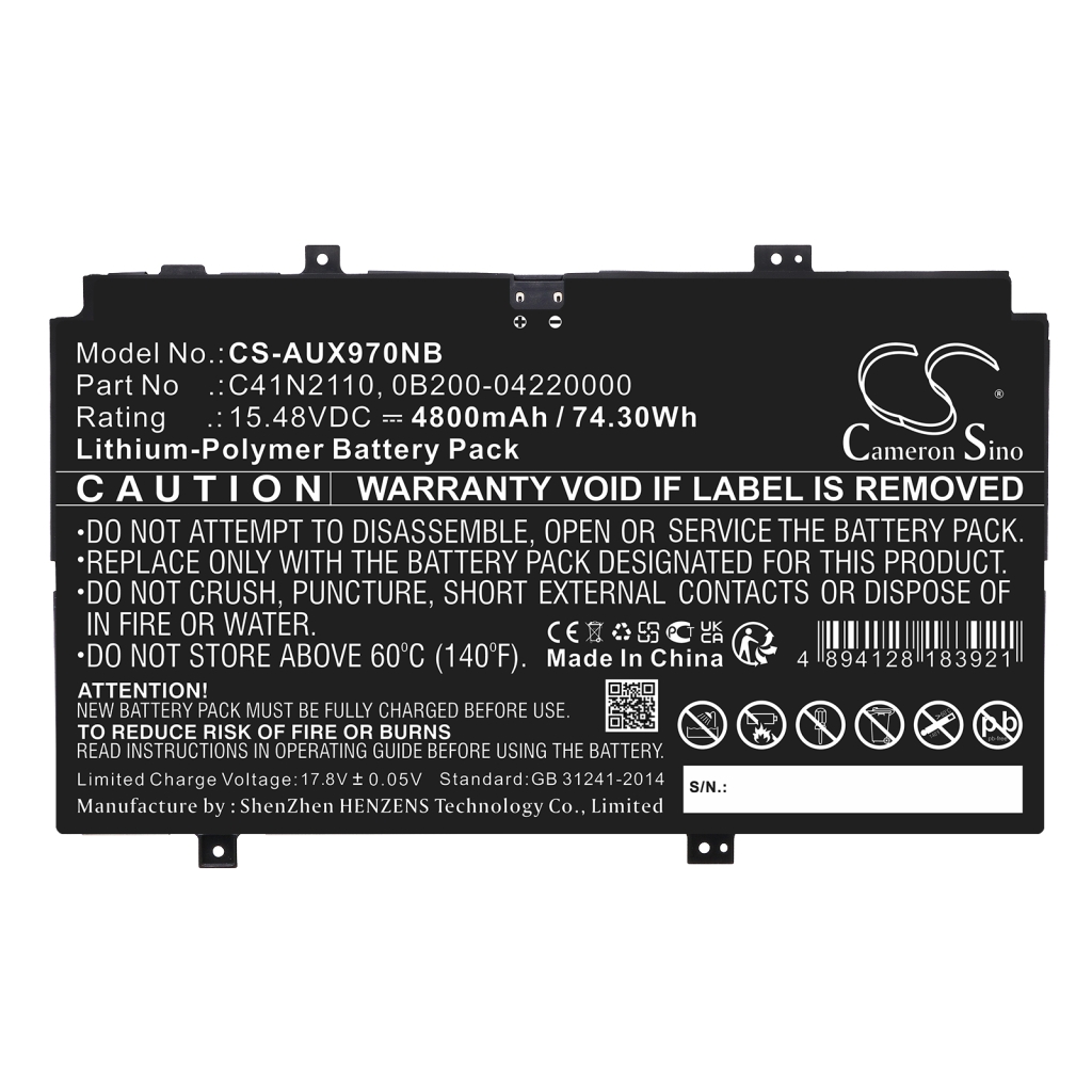 Yhteensopiva akun vaihto Asus 0B200-04220000,C41N2110