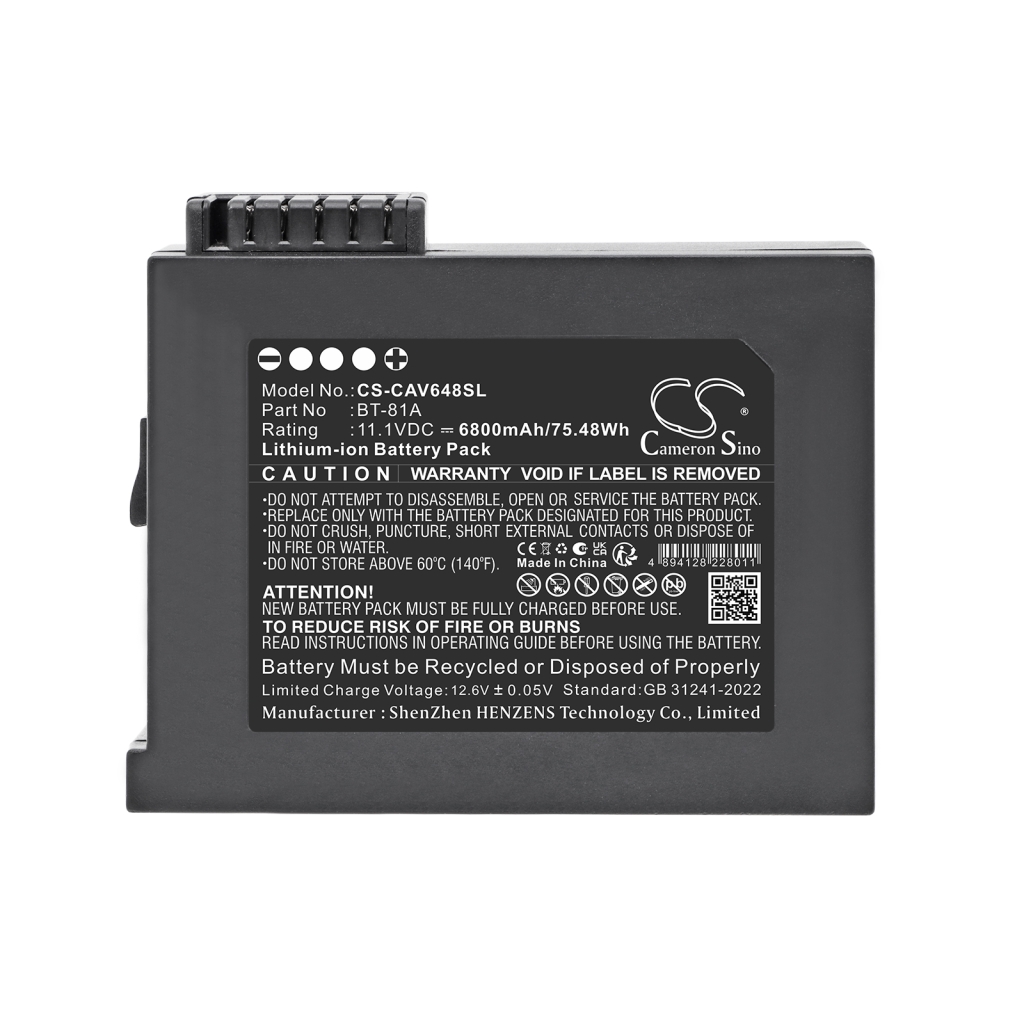 CS-CAV648SL side label view: model, Part BT-81A, 11.1V, 6800mAh, 75.48Wh clearly