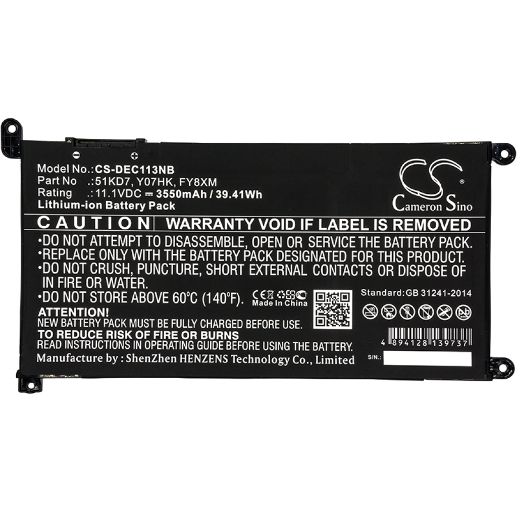 Yhteensopiva akun vaihto DELL 51KD7,FY8XM,Y07HK
