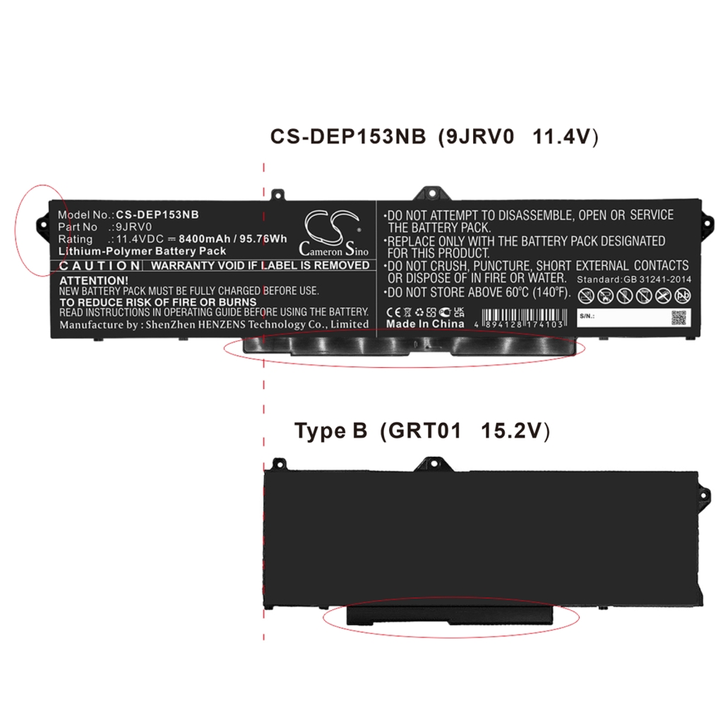 Yhteensopiva akun vaihto DELL 53XP7,9JRV0