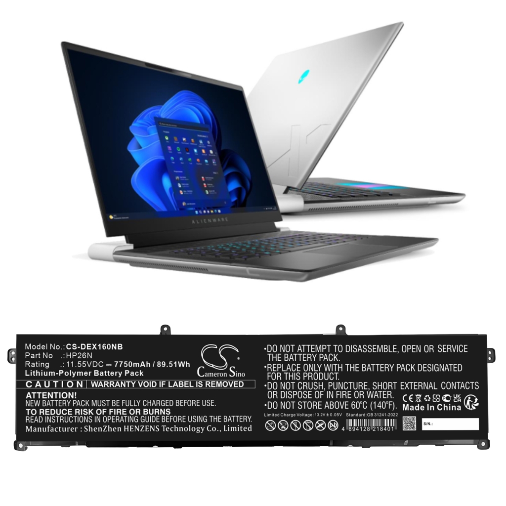 Yhteensopiva akun vaihto DELL HP26N,M02R0