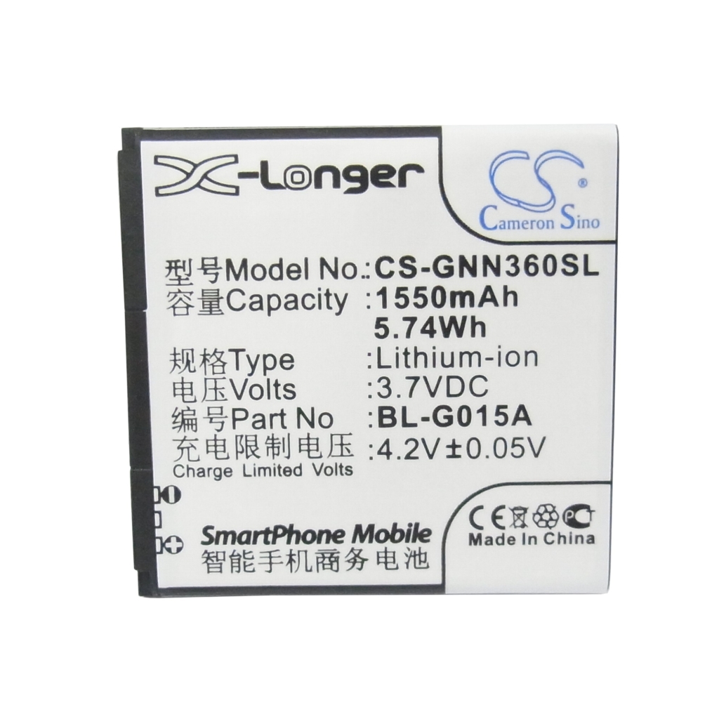 Flat front label of CS-GNN360SL showing 1550mAh 3.7V Li-ion BL-G015A