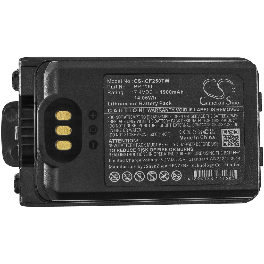 Yhteensopiva akun vaihto Icom BP-290