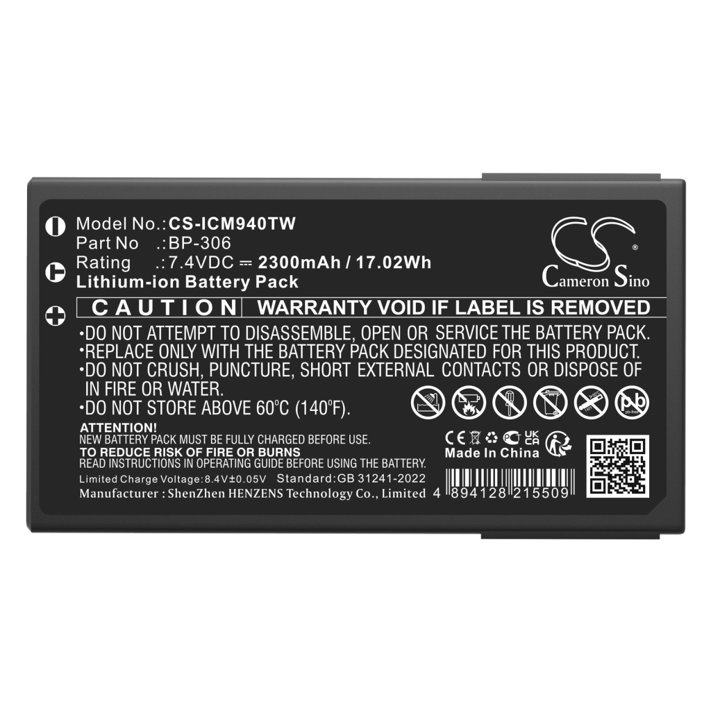 Yhteensopiva akun vaihto Icom BP-306