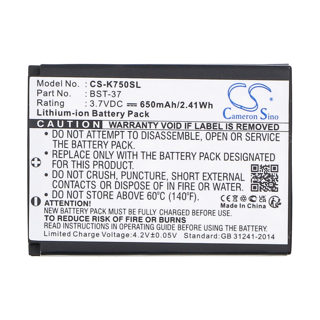 Yhteensopiva akun vaihto Sony Ericsson BST-37