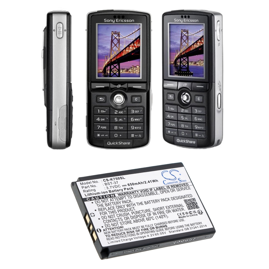 Yhteensopiva akun vaihto Sony Ericsson BST-37