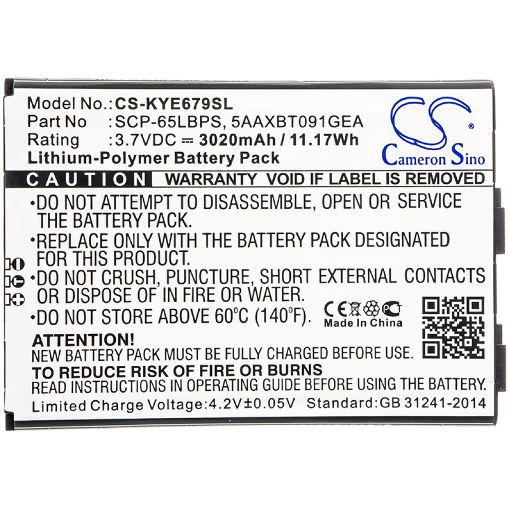 Yhteensopiva akun vaihto Kyocera 5AAXBT091GEA,SCP-65LBPS