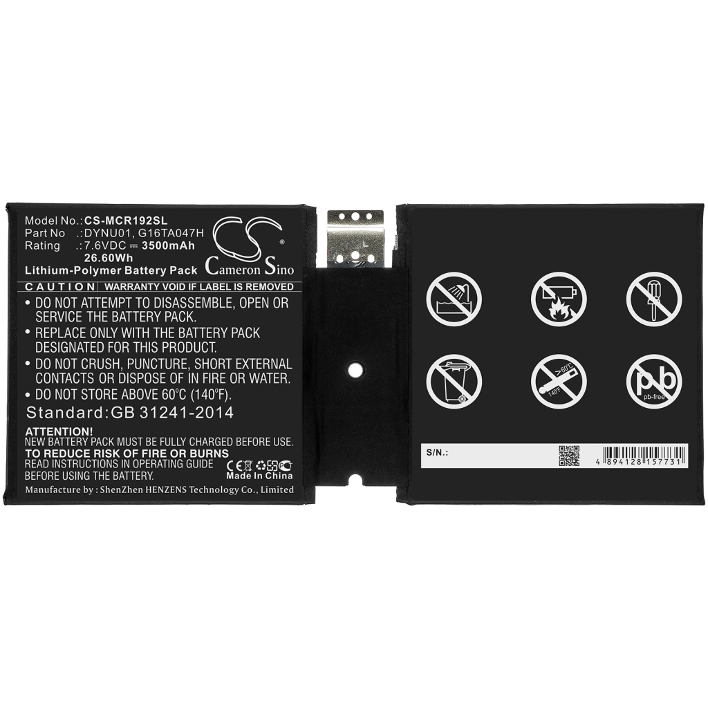 Akut Tabletin akku CS-MCR192SL