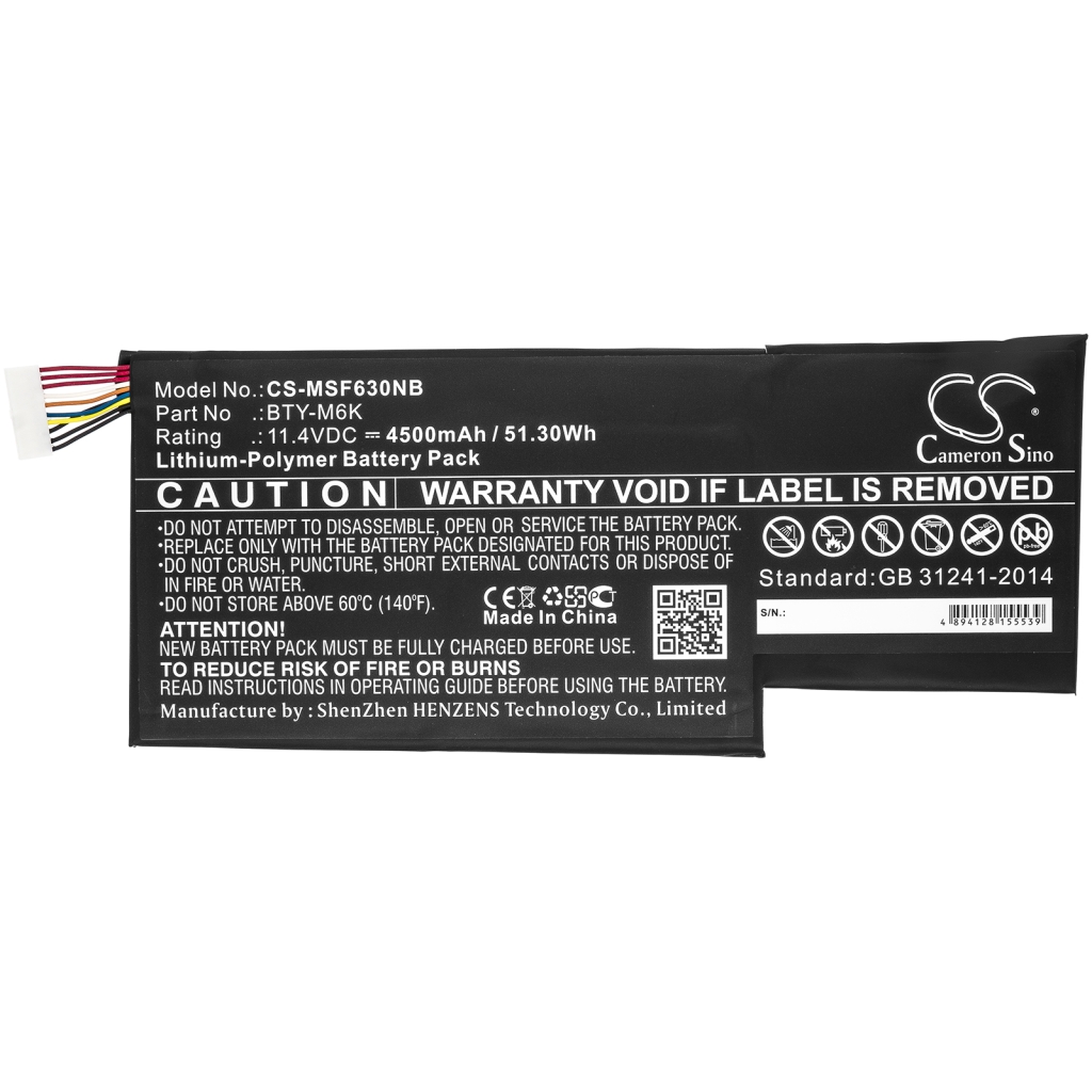 Yhteensopiva akun vaihto MSI BTY-M6K