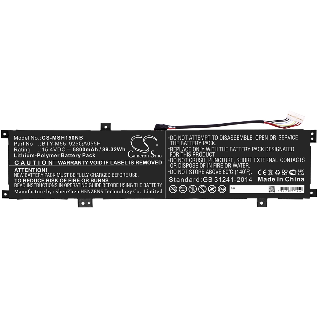 Yhteensopiva akun vaihto MSI 925QA055H,BTY-M55