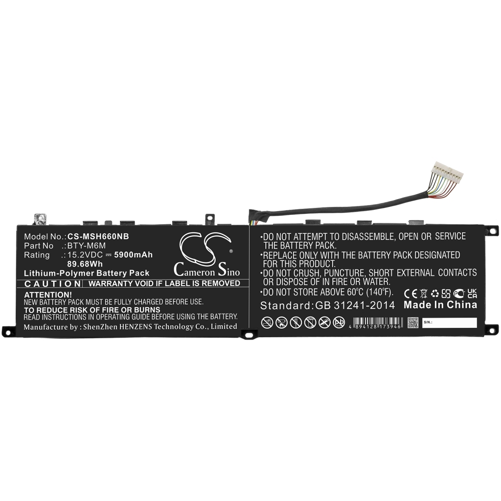 Yhteensopiva akun vaihto MSI BTY-M6M