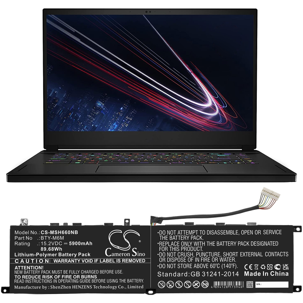 Yhteensopiva akun vaihto MSI BTY-M6M