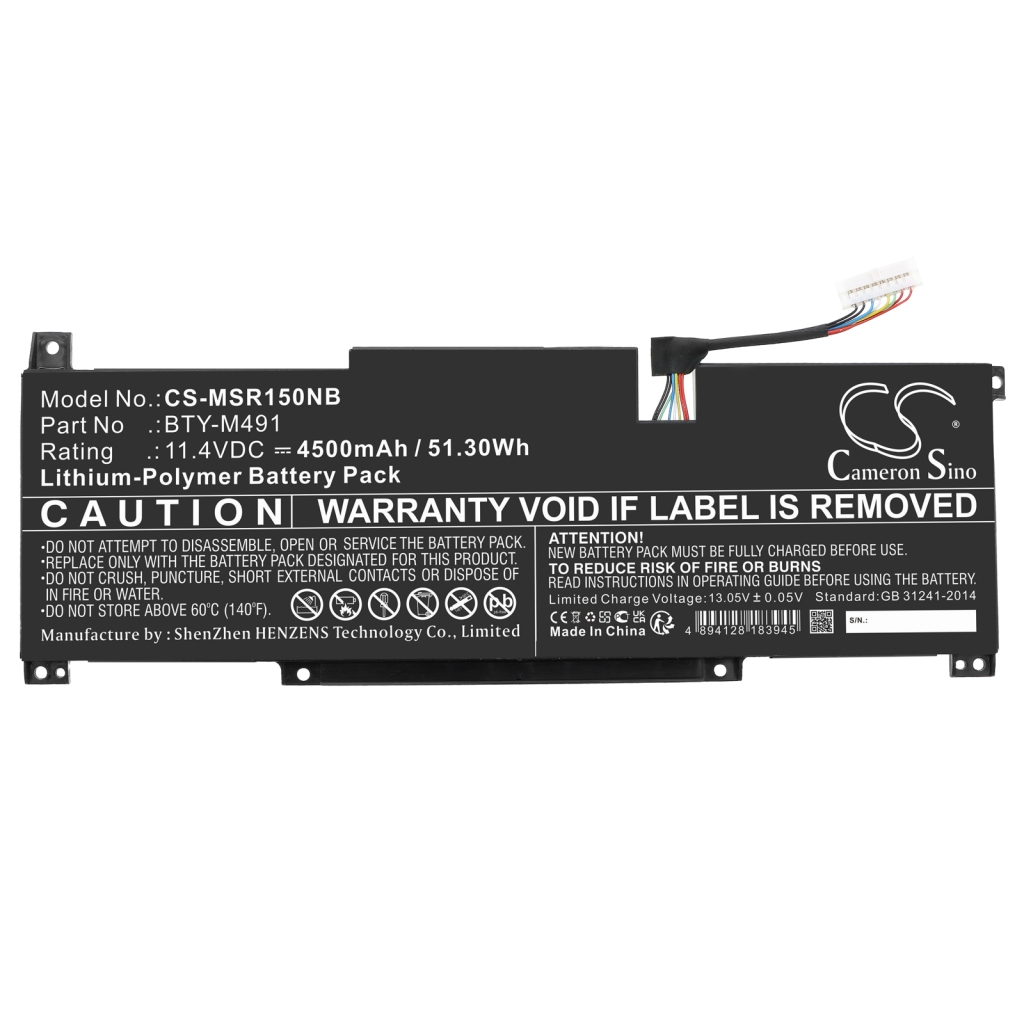 Yhteensopiva akun vaihto MSI BTY-M491