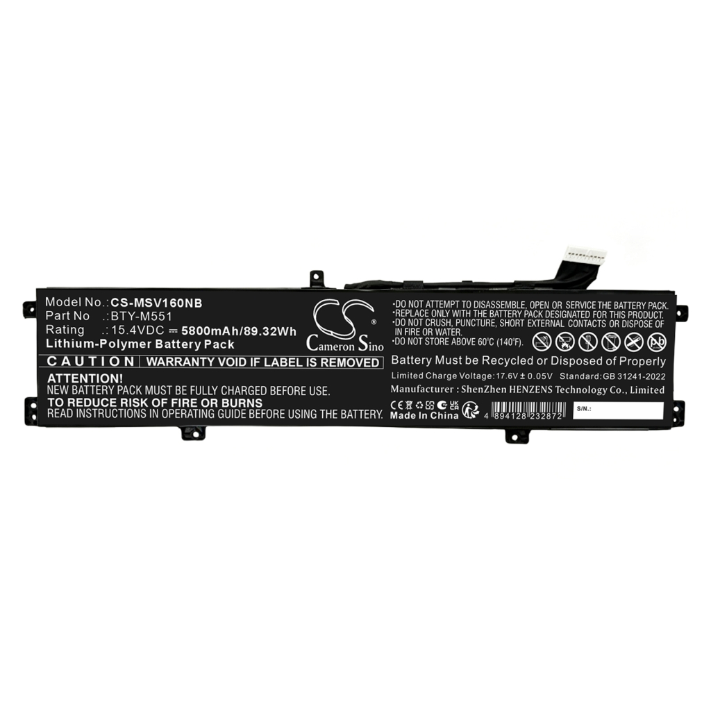 Akut yhteensopiva MSI Vector 16 16 HX 16 HX A13V CS-MSV160NB