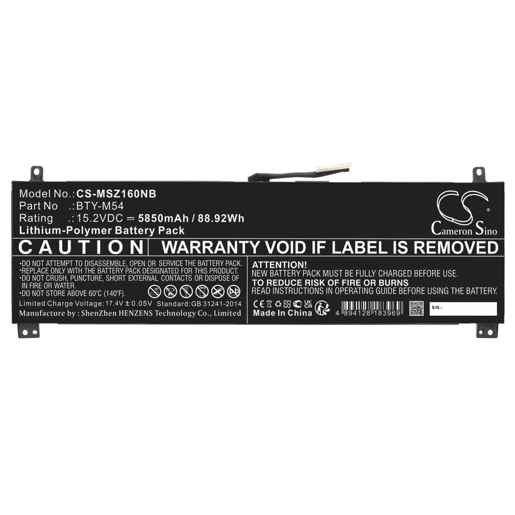 Yhteensopiva akun vaihto MSI BTY-M54