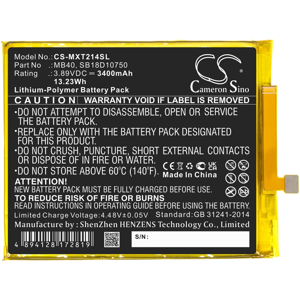 Yhteensopiva akun vaihto Motorola MB40,SB18D10750