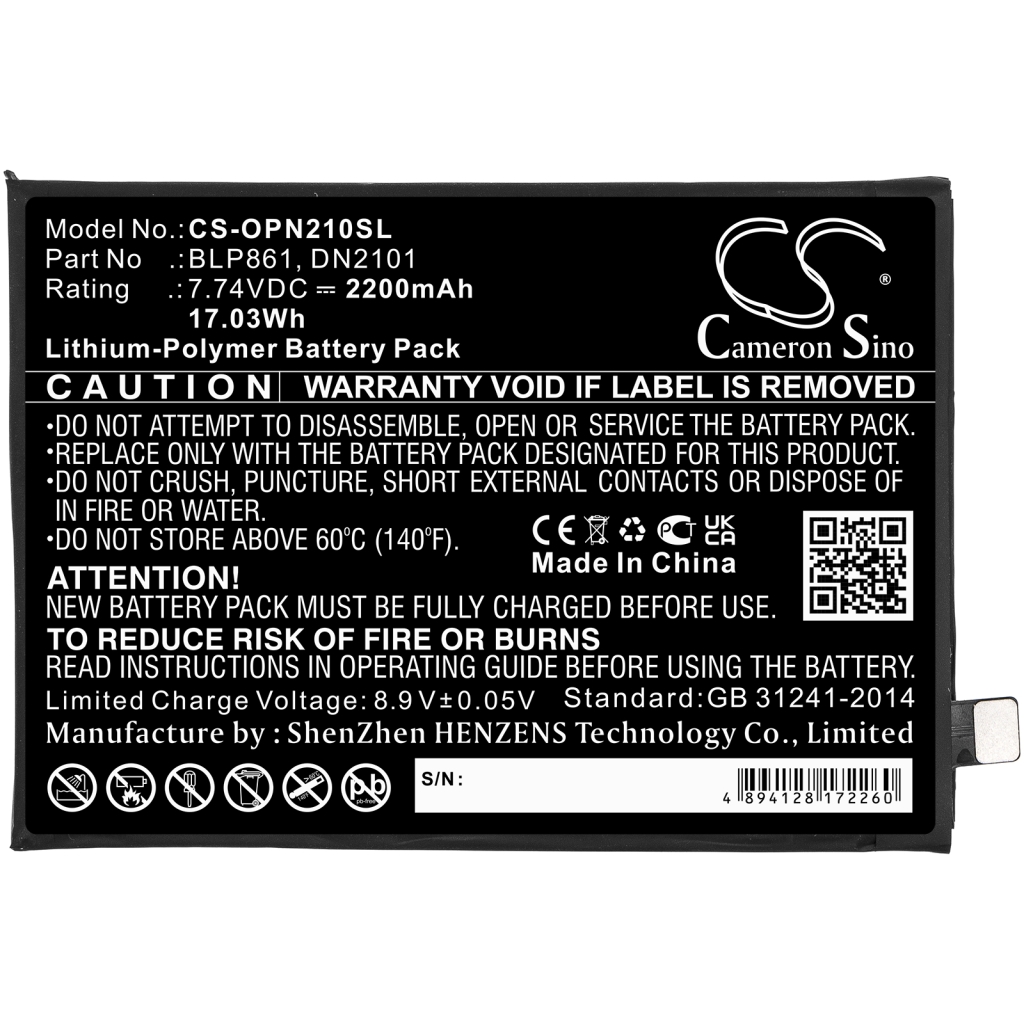 Yhteensopiva akun vaihto Oneplus BLP861,DN2101