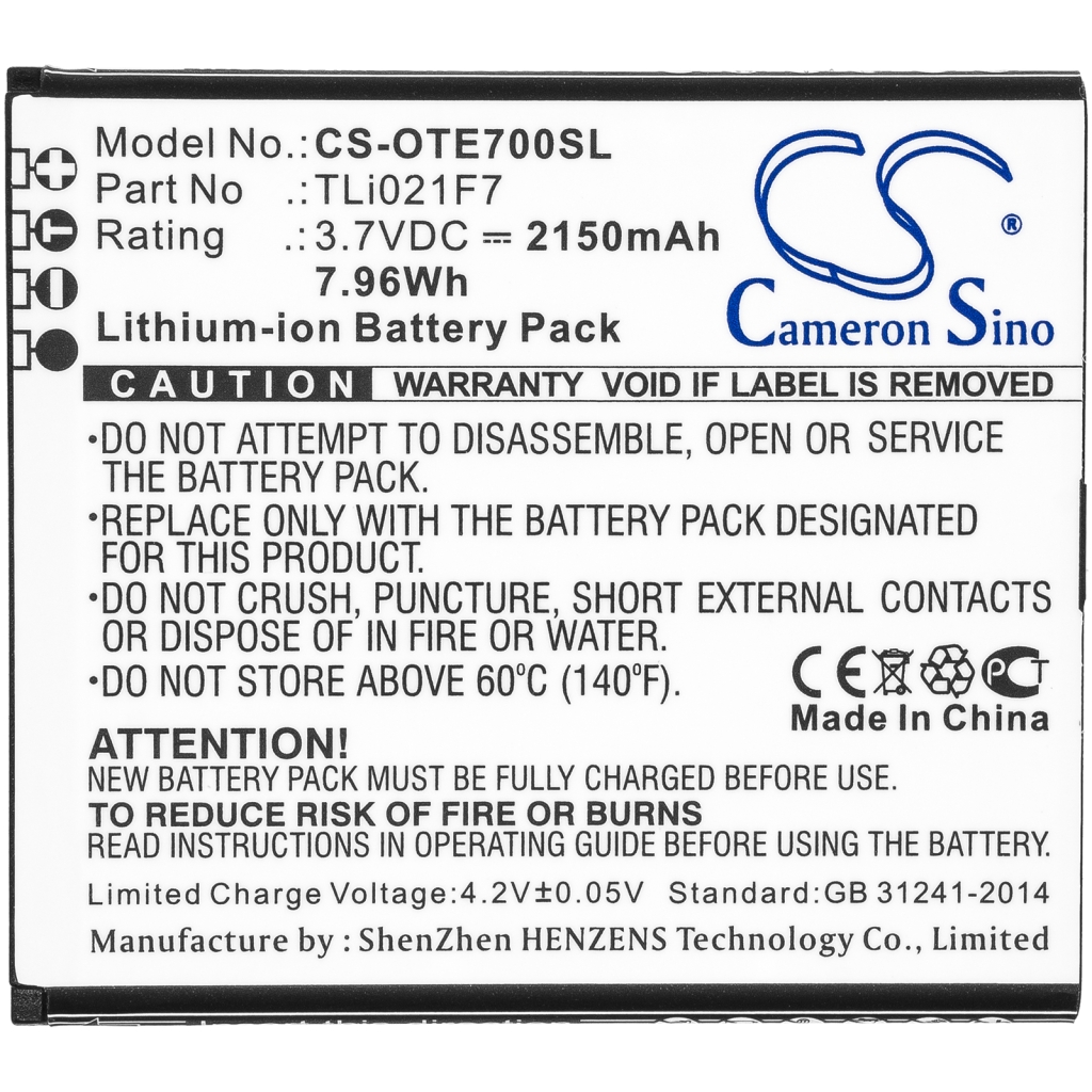 Yhteensopiva akun vaihto Alcatel TLI021F7