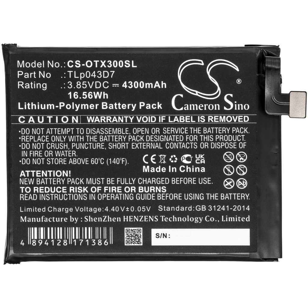 Yhteensopiva akun vaihto Alcatel TLP043D7,TLP048A1,TLP048A7
