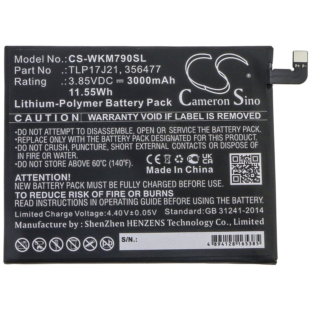 Yhteensopiva akun vaihto Wiko 356477,TLP17J21