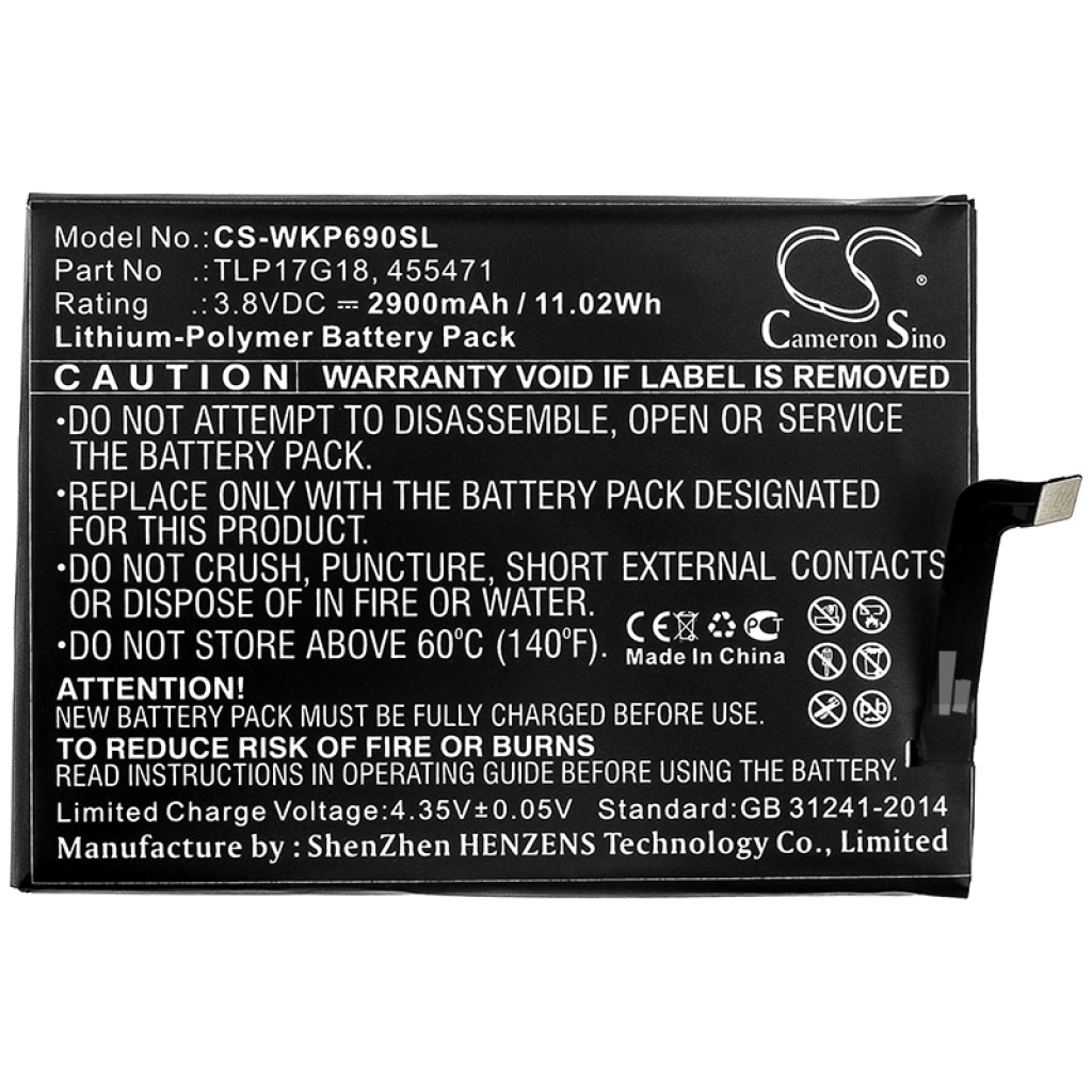 Yhteensopiva akun vaihto Wiko 455471,TLP17G18