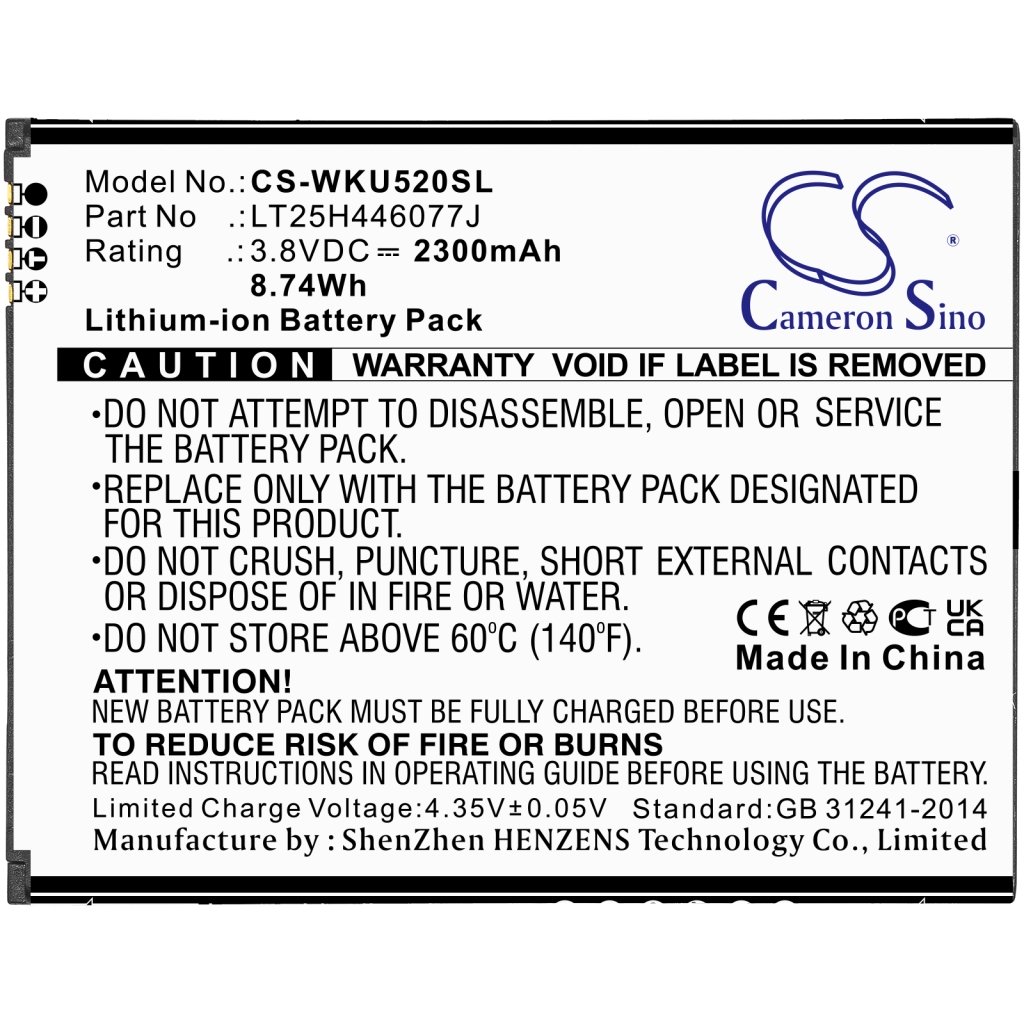 Compatible battery replacement for Wiko LT25H446077J